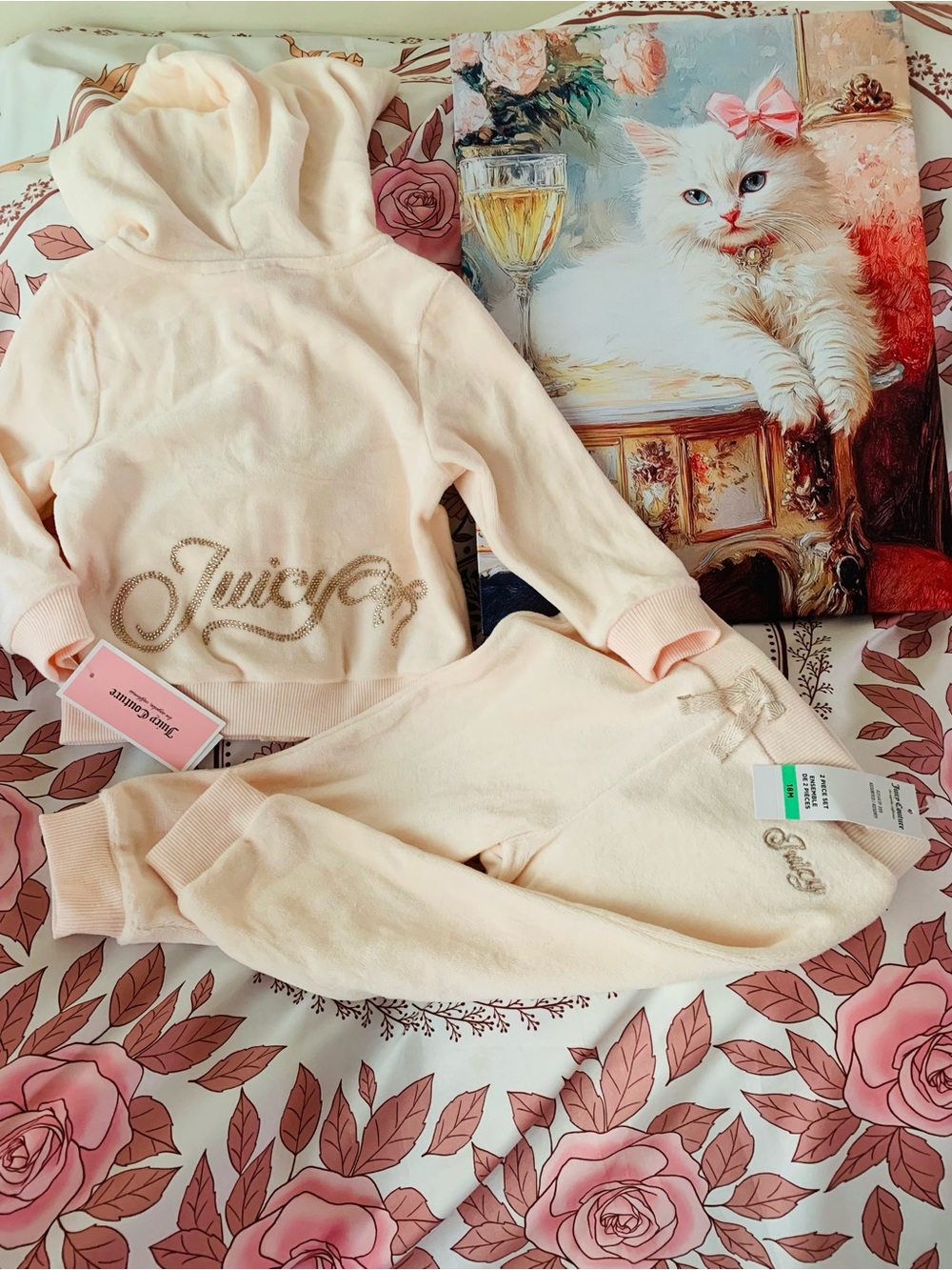 Juicy Couture Baby Girls Velour Bling Tracksuit Creamy Peach Pastel 18 Months